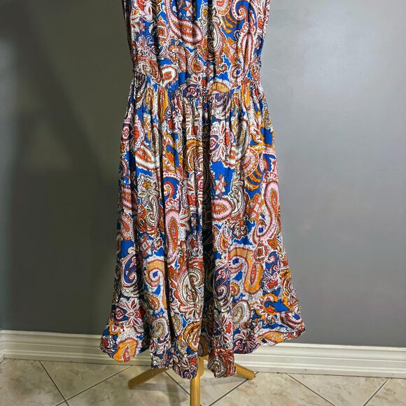 Unique Ruffle Top Paisely Off-Shoulder Boho Dress w/ tassel waist - Picture 5 of 5